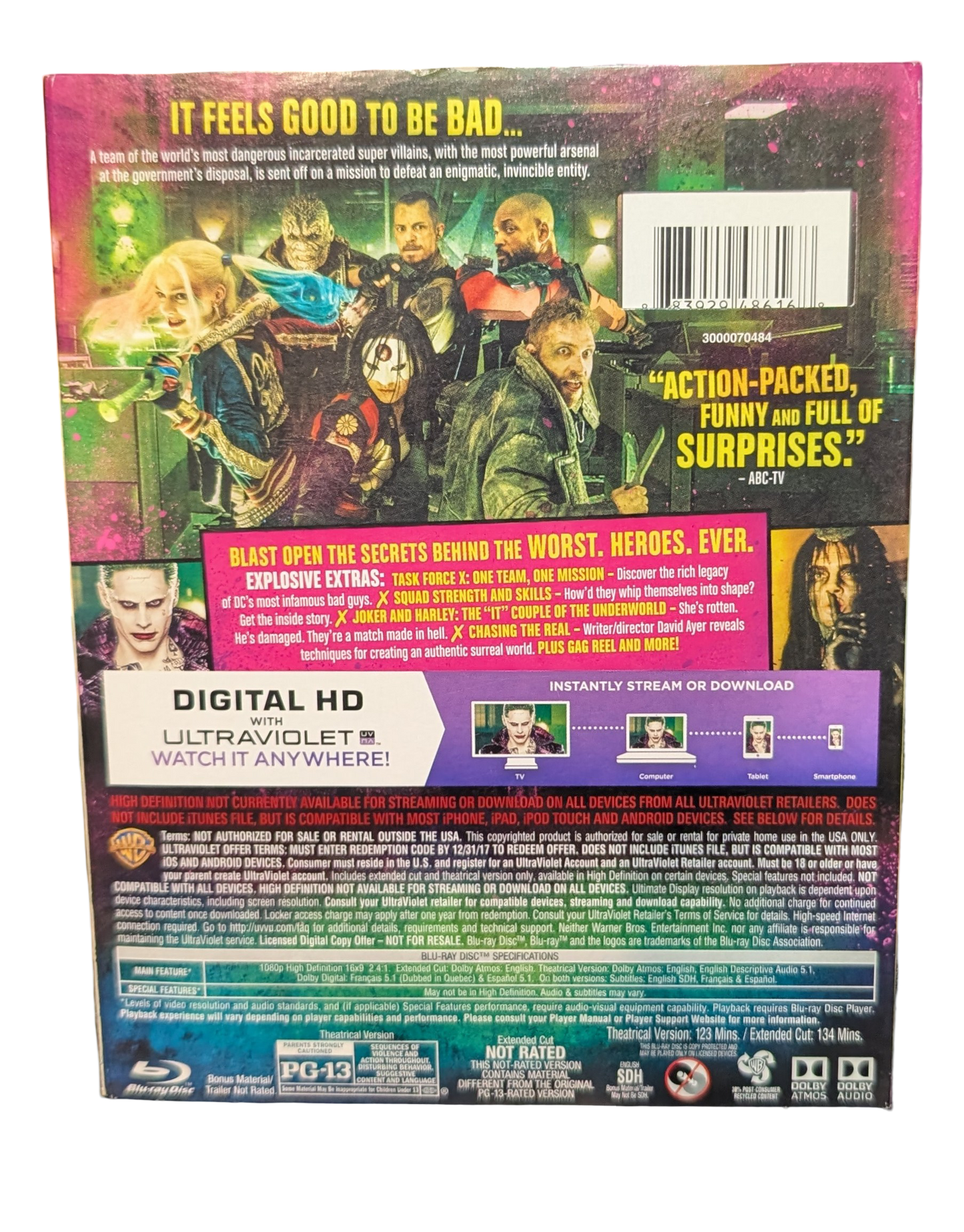 Suicide Squad Extended Cut with Harley Quinn Statue - Excellent Condition (Blu-Ray)