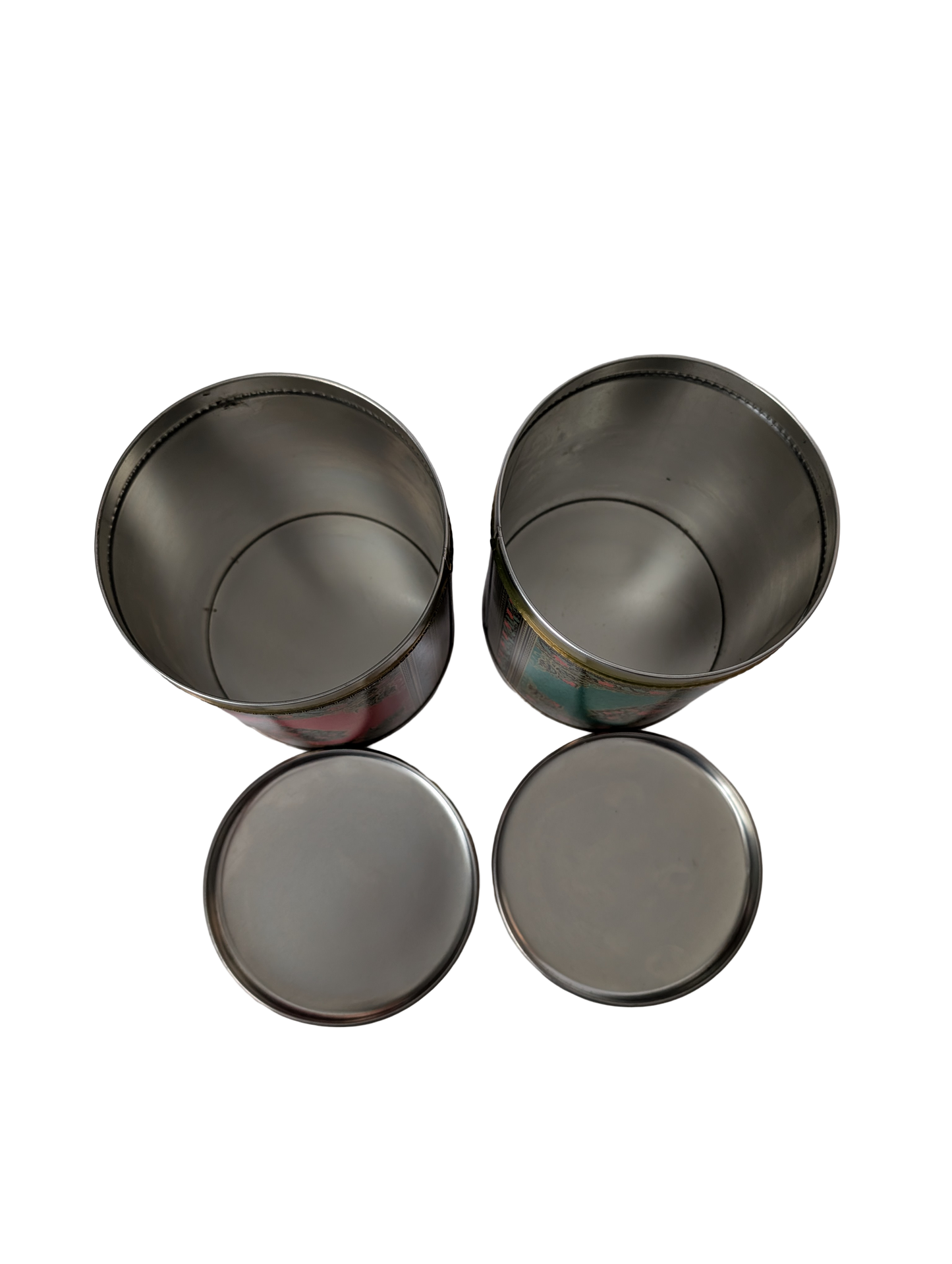 Vintage Tin Can with Floral and leaf pattern trees - set of two