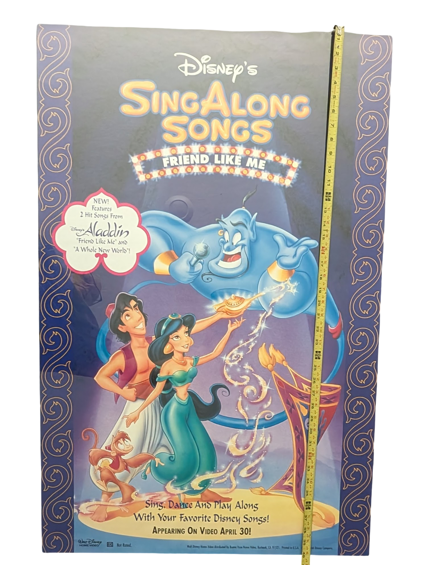 Disney's Aladdin Sing Along Movie Poster double sided 26in x 40in