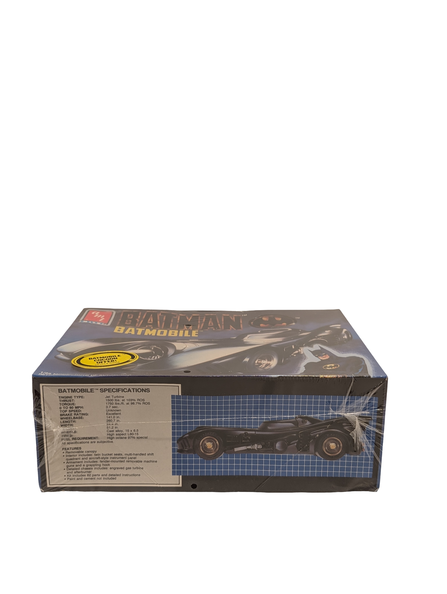 1989 AMT Ertl Batmobile Model Kit Number 6877 with Promotional Cocoon Sticker