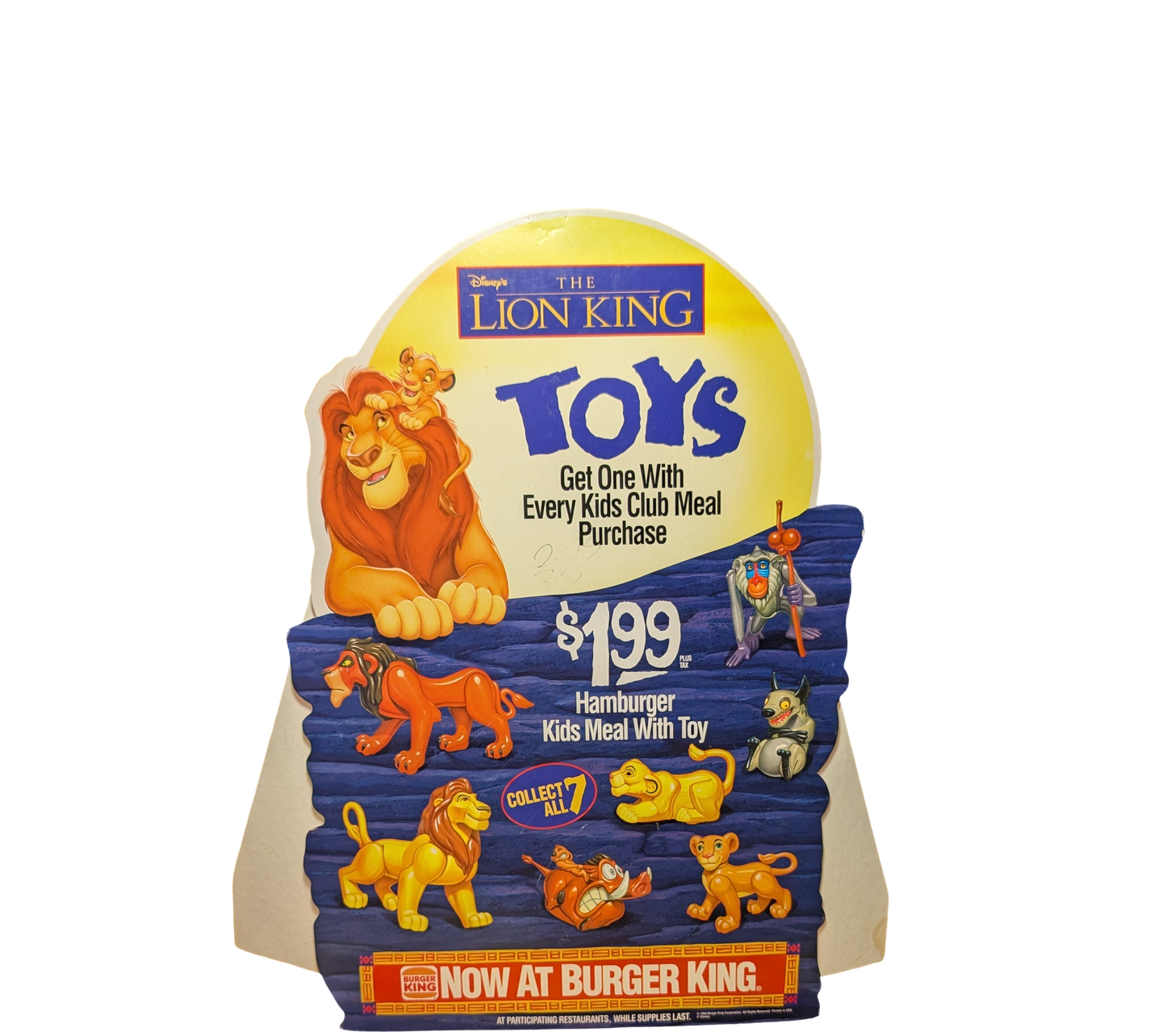 1994 Burger King The Lion King Point-of-Purchase Advertising Display