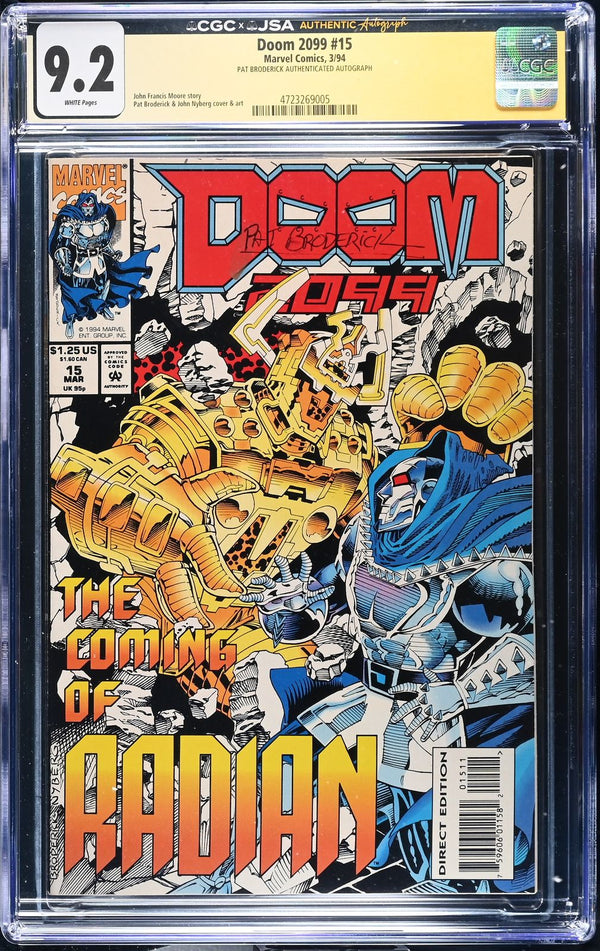 Doom 2099 #15 (Marvel, 1994) CGC 9.2 White Pages - Pat Broderick Authenticated Autograph