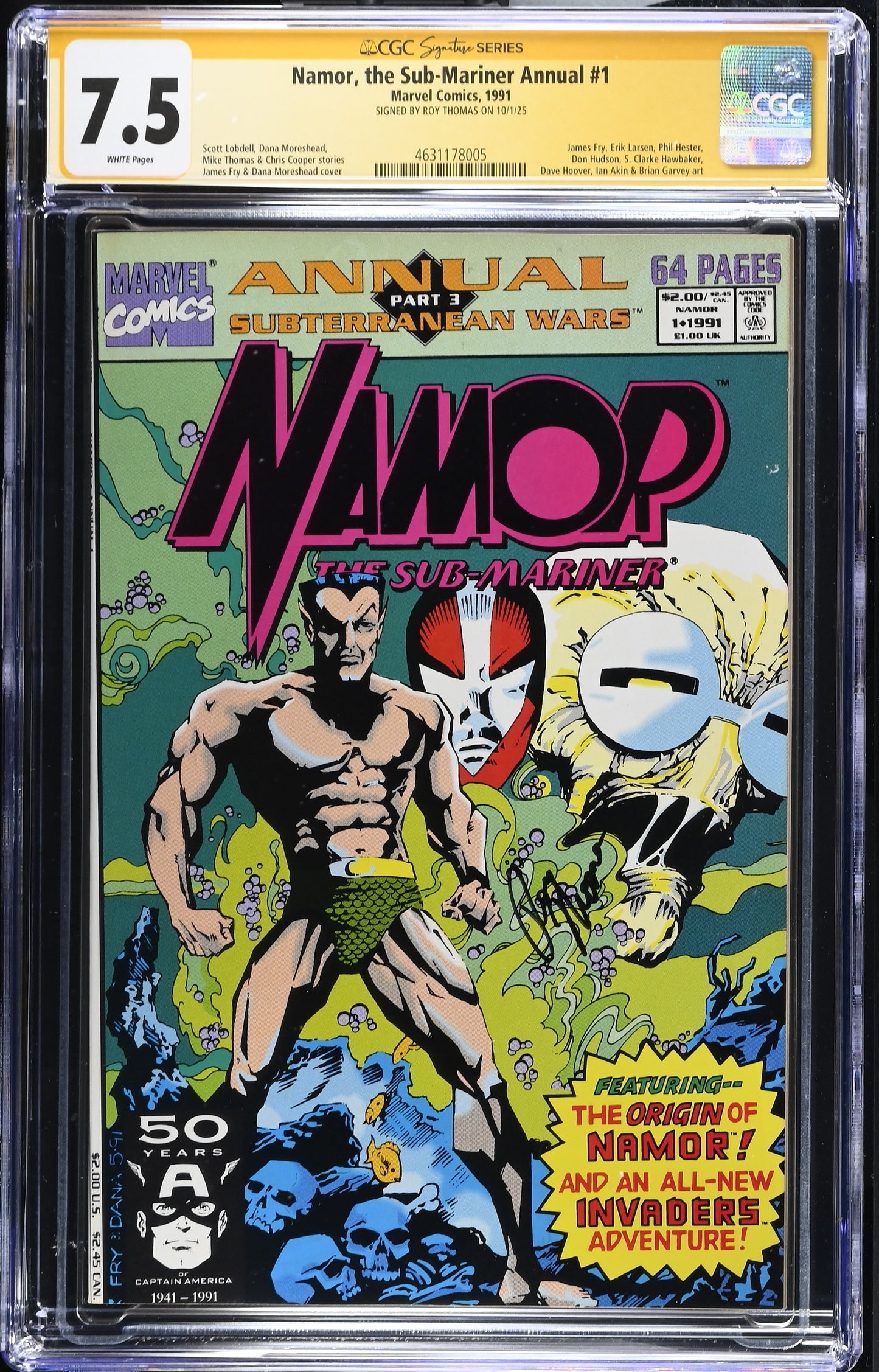 CGC Signature Series ROY THOMAS Namor, the Sub-Mariner Annual #1 Graded 7.5 WHITE Pages