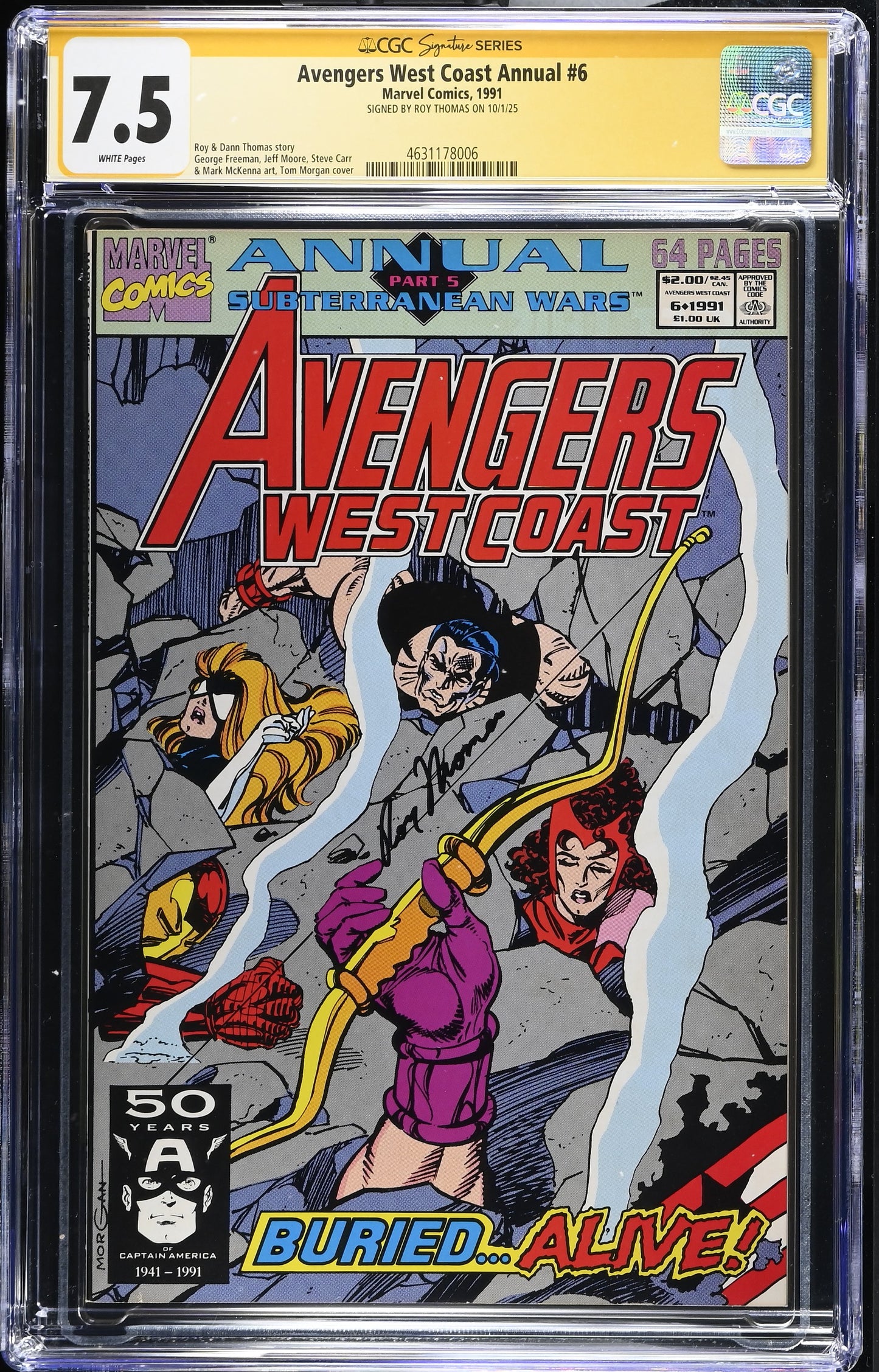 CGC Signature Series ROY THOMAS Avengers West Annual #6 Graded 7.5 WHITE Pages