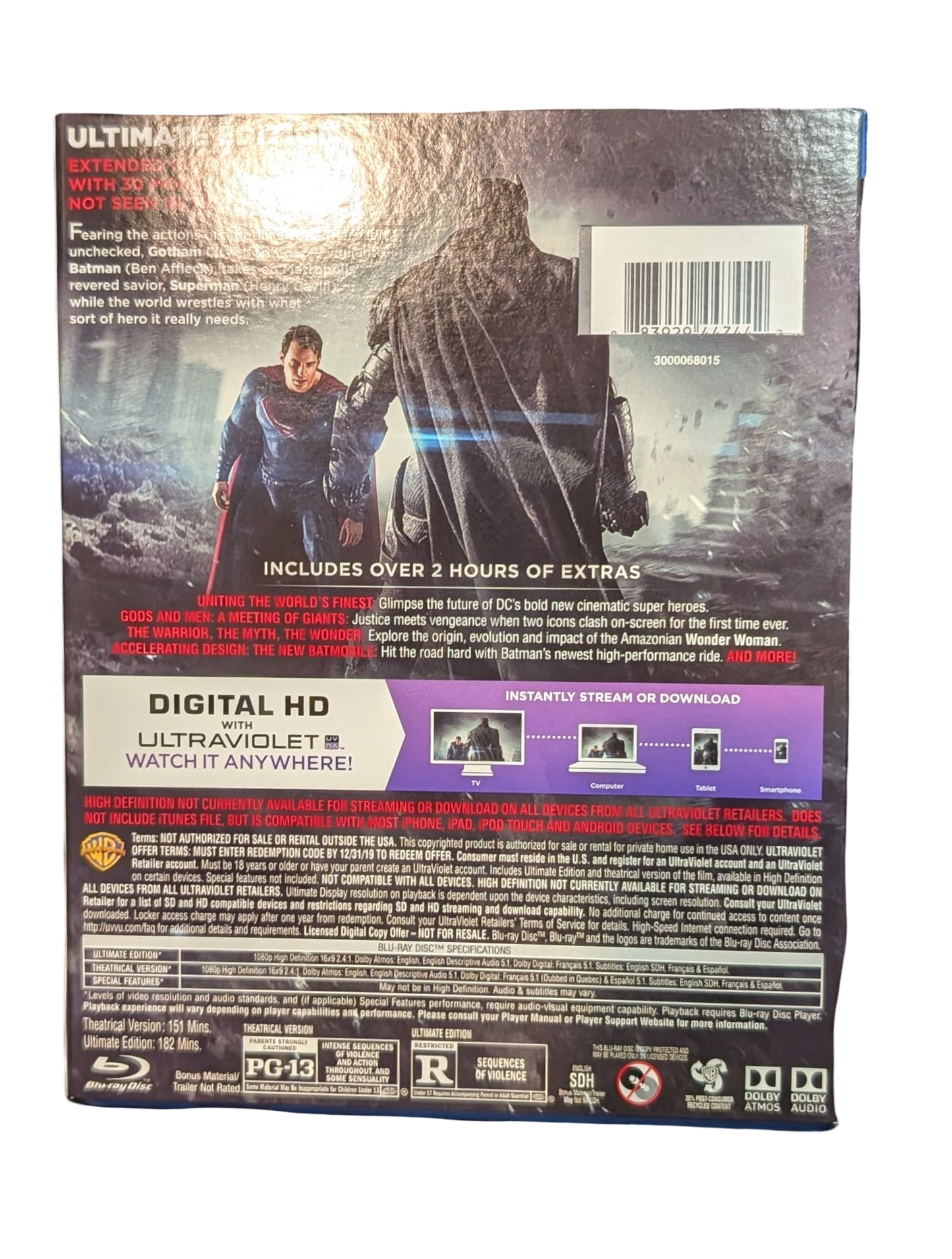 Batman v Superman Ultimate Edition with Superman Statue - Excellent Condition (Blu-Ray)