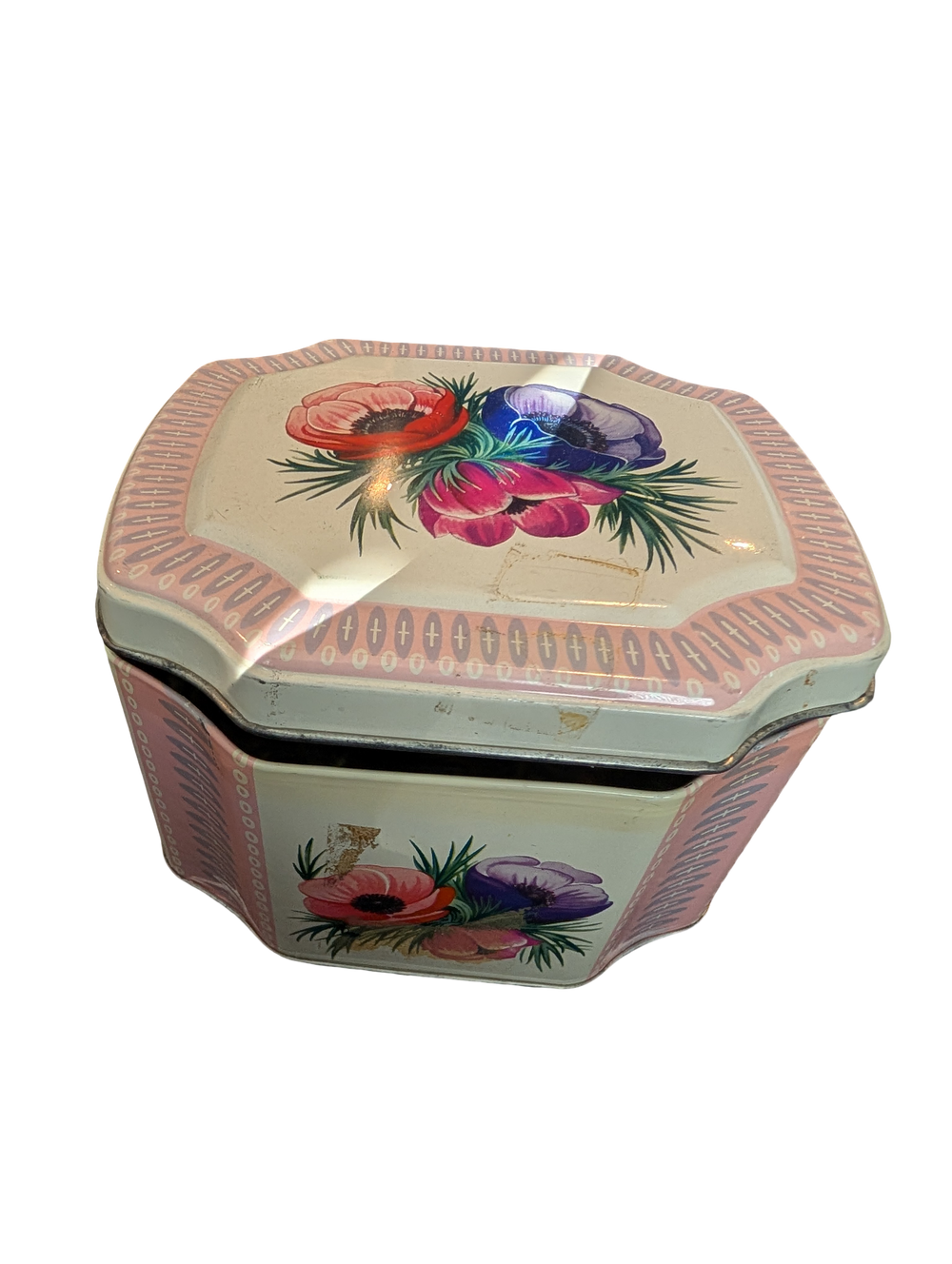 Vintage England floral Biscuit Tin with hinged lid