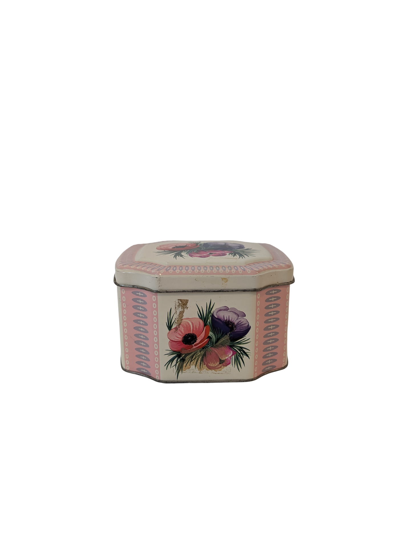 Vintage England floral Biscuit Tin with hinged lid