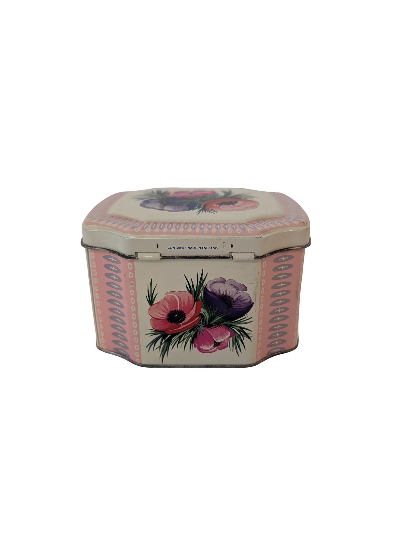 Vintage England floral Biscuit Tin with hinged lid