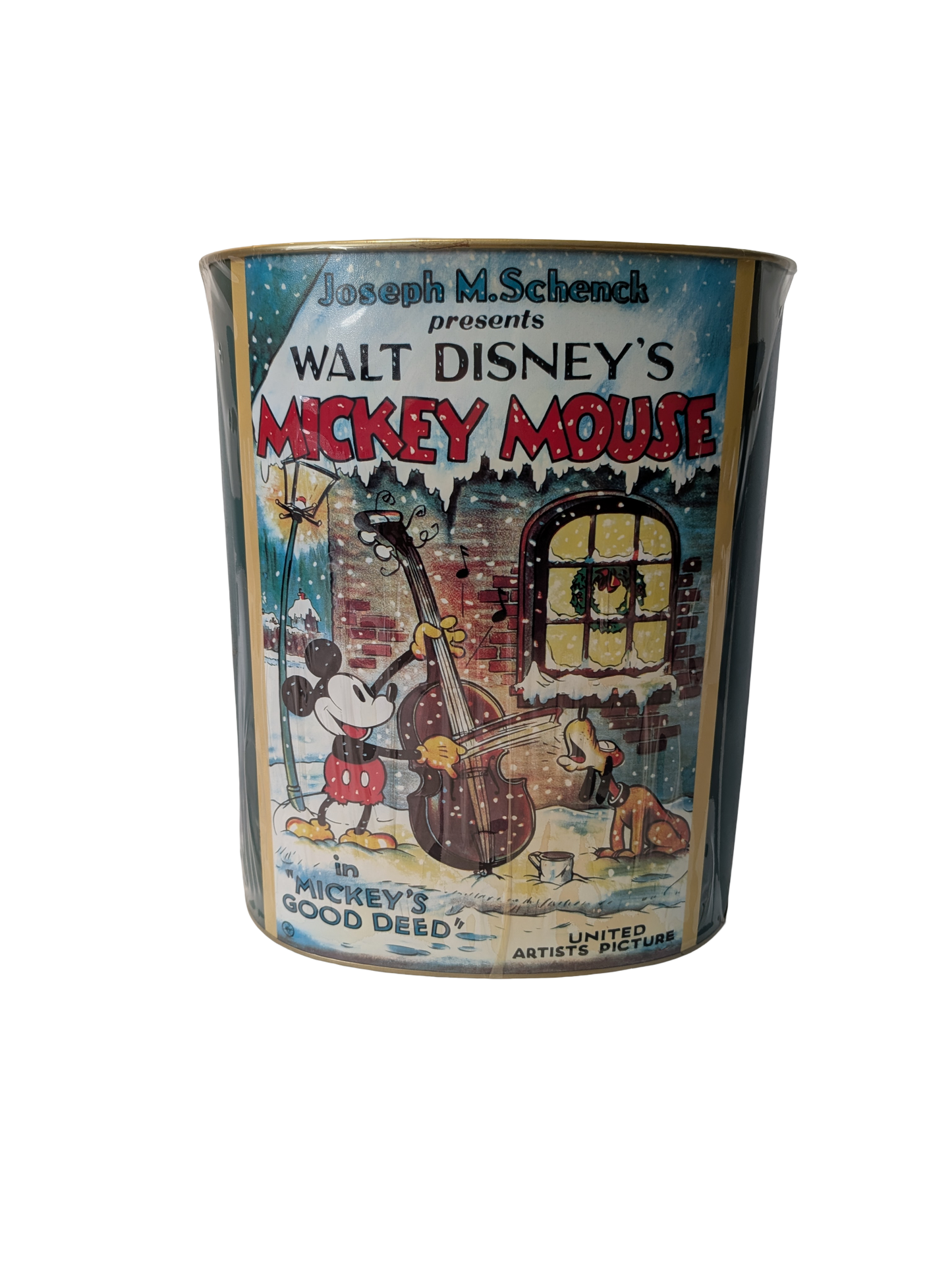 1997 Disney Metal Garbage Can "Mickey's Good Deed" Christmas Holiday