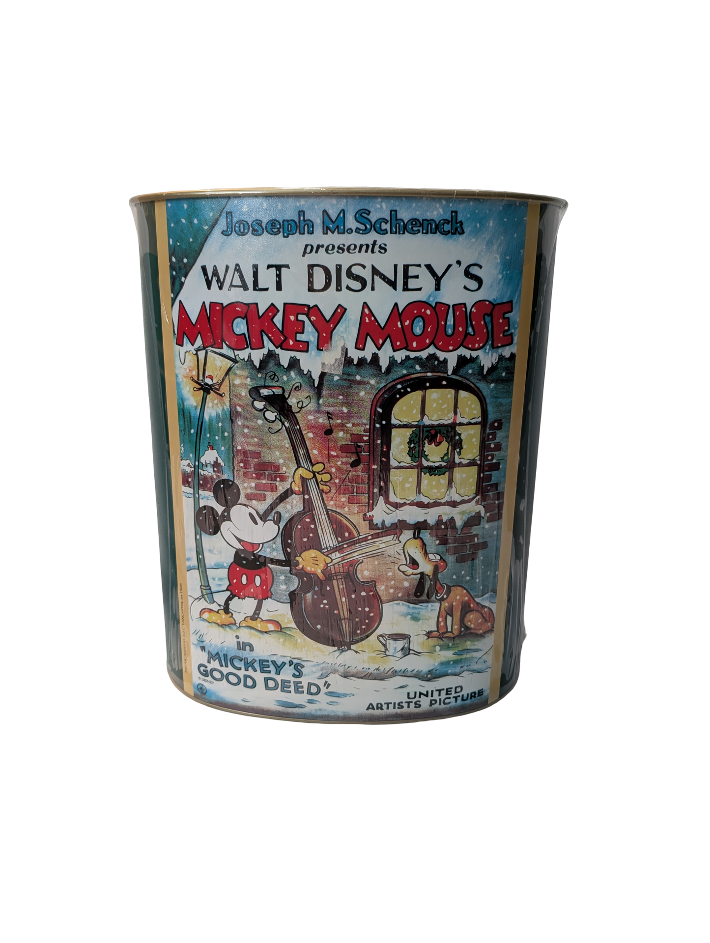 1997 Disney Metal Garbage Can "Mickey's Good Deed" Christmas Holiday
