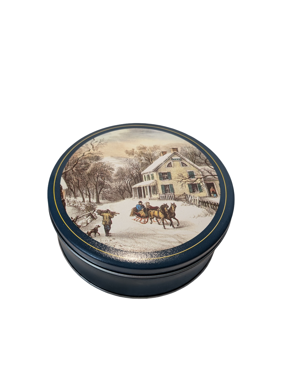 Vintage Currier & Ives American Homestead Winter Round Cookie or Biscuit Tin