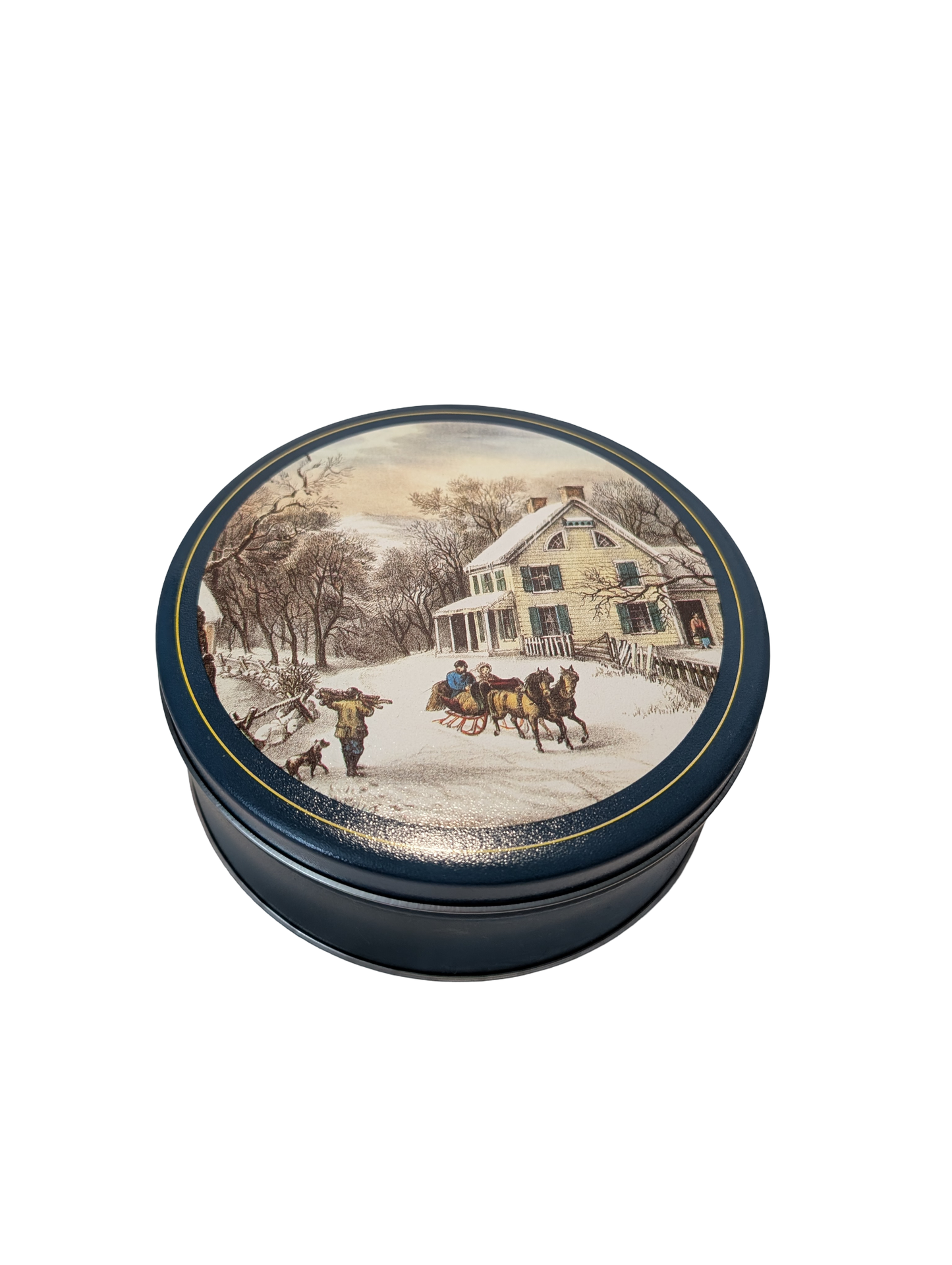 Vintage Currier & Ives American Homestead Winter Round Cookie or Biscuit Tin