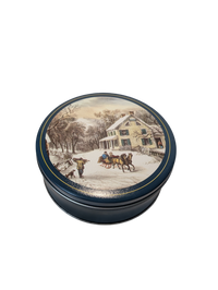Vintage Currier & Ives American Homestead Winter Round Cookie or Biscuit Tin