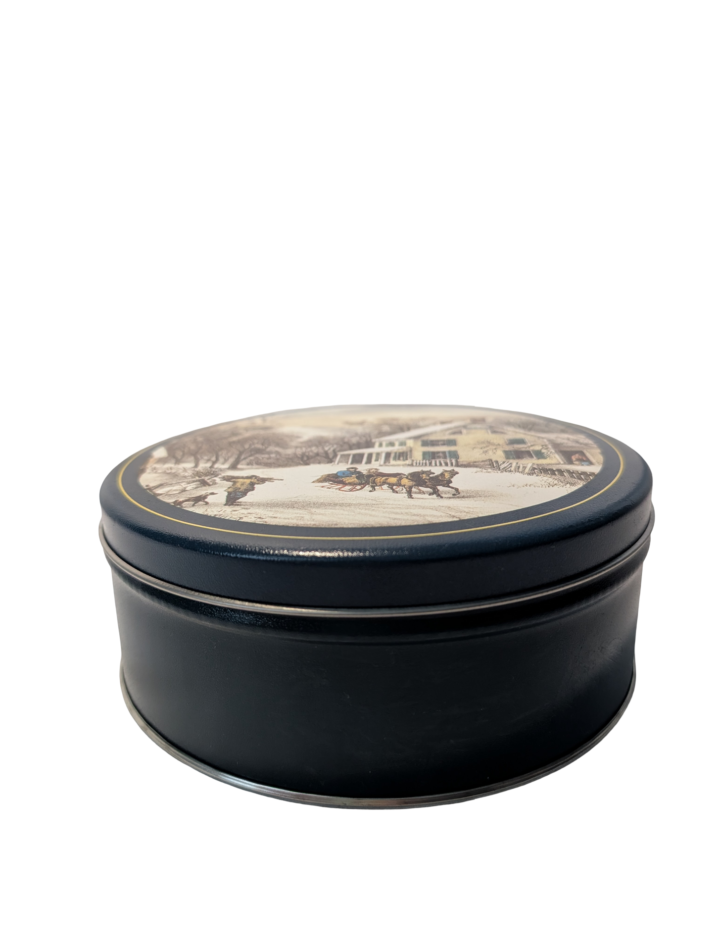 Vintage Currier & Ives American Homestead Winter Round Cookie or Biscuit Tin
