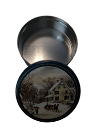 Vintage Currier & Ives American Homestead Winter Round Cookie or Biscuit Tin