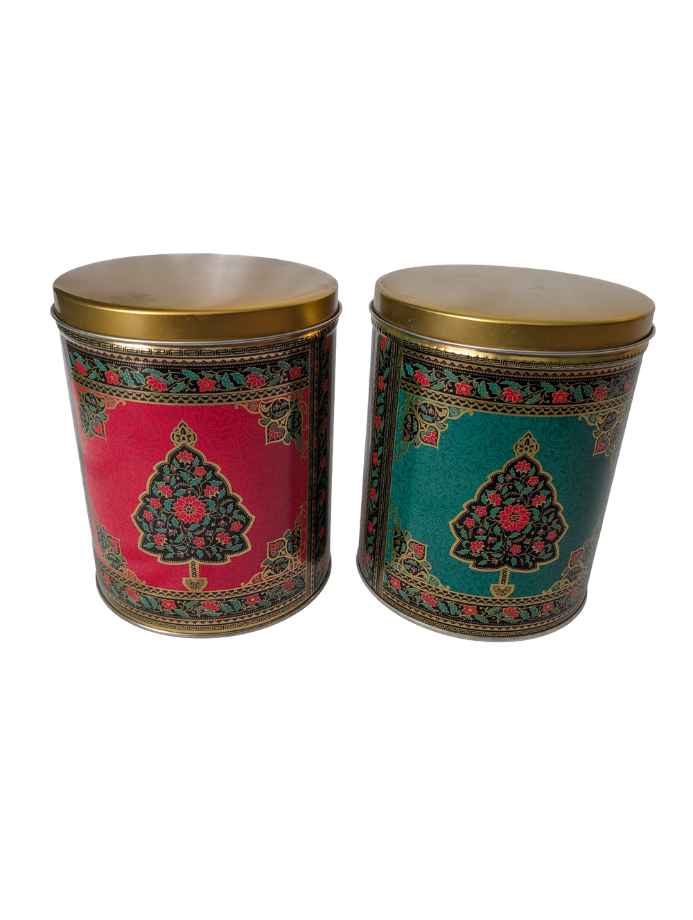 Vintage Tin Can with Floral and leaf pattern trees - set of two