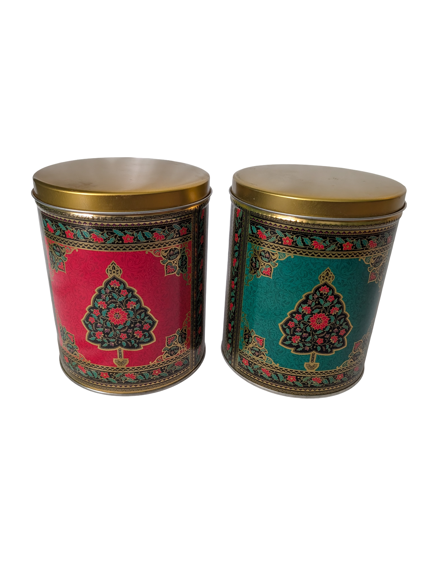 Vintage Tin Can with Floral and leaf pattern trees - set of two