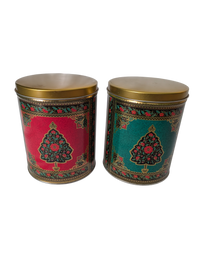 Vintage Tin Can with Floral and leaf pattern trees - set of two