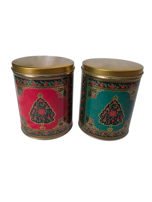 Vintage Tin Can with Floral and leaf pattern trees - set of two