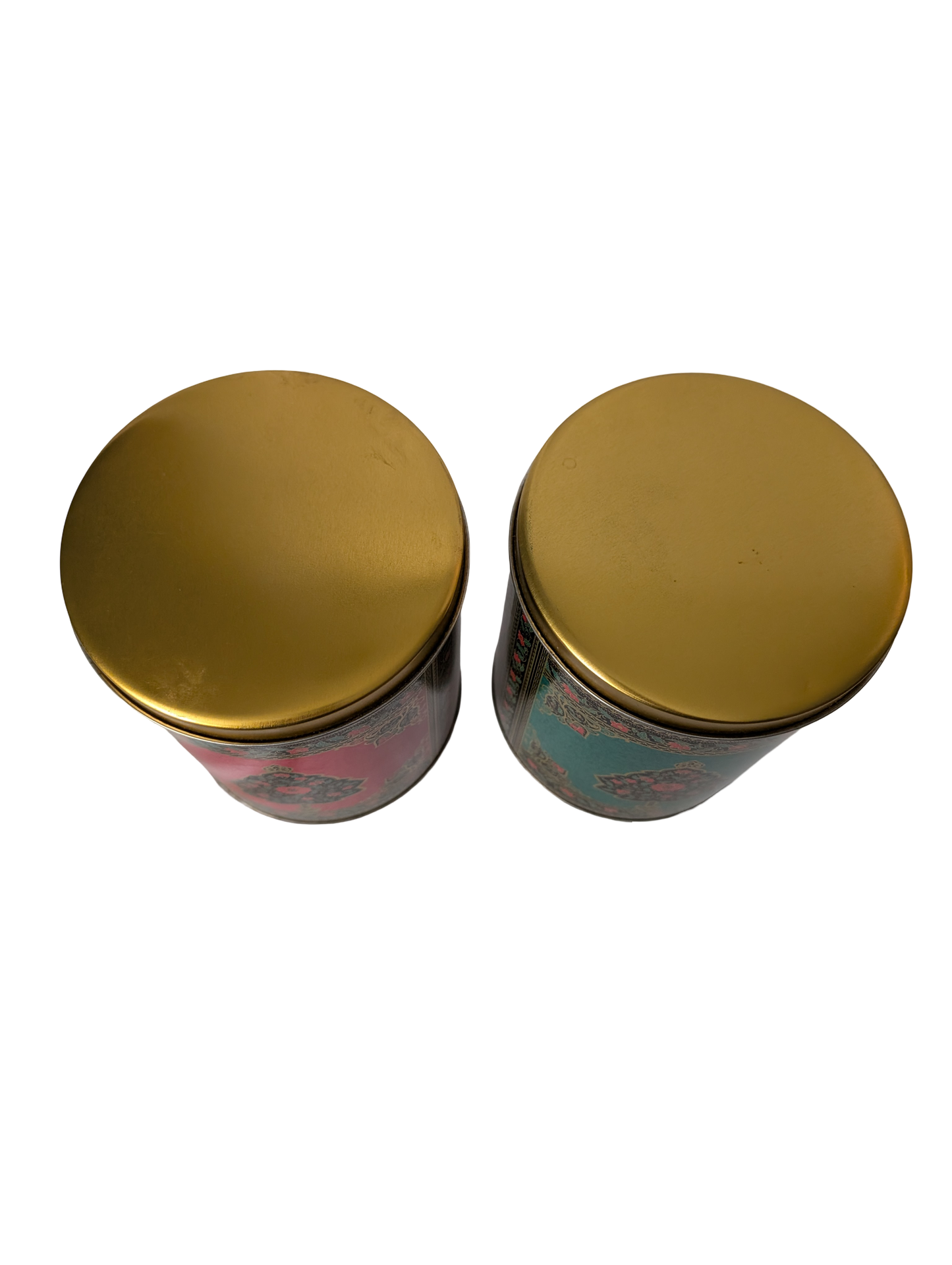 Vintage Tin Can with Floral and leaf pattern trees - set of two
