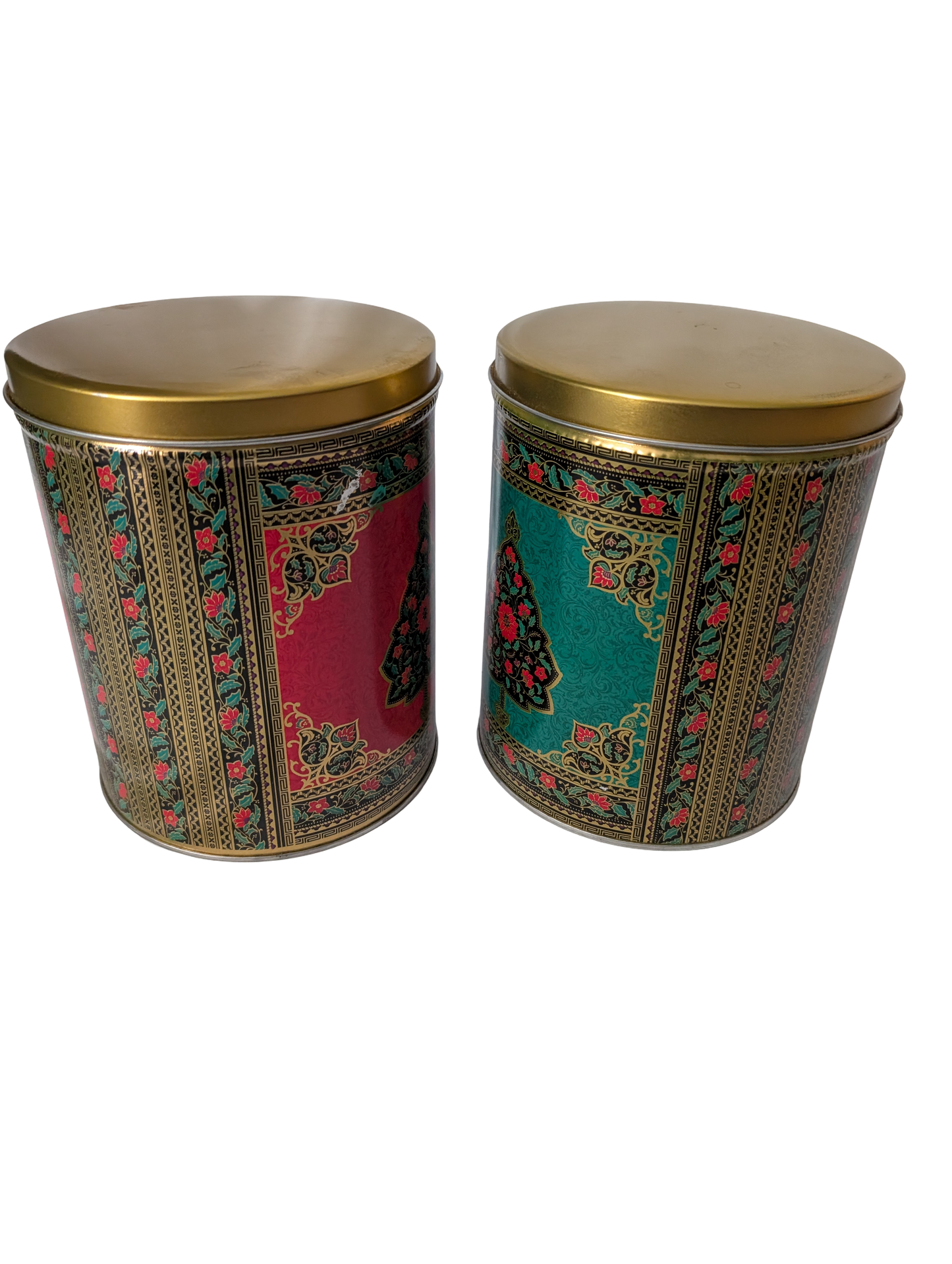 Vintage Tin Can with Floral and leaf pattern trees - set of two