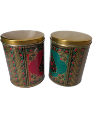 Vintage Tin Can with Floral and leaf pattern trees - set of two