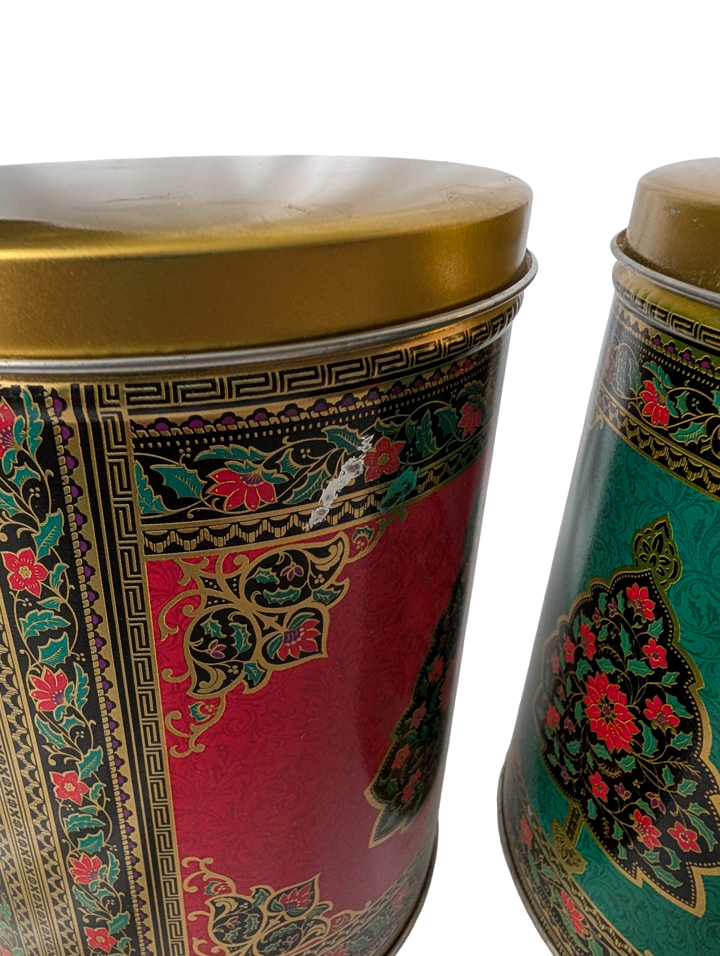 Vintage Tin Can with Floral and leaf pattern trees - set of two