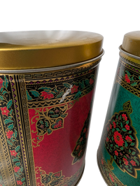 Vintage Tin Can with Floral and leaf pattern trees - set of two