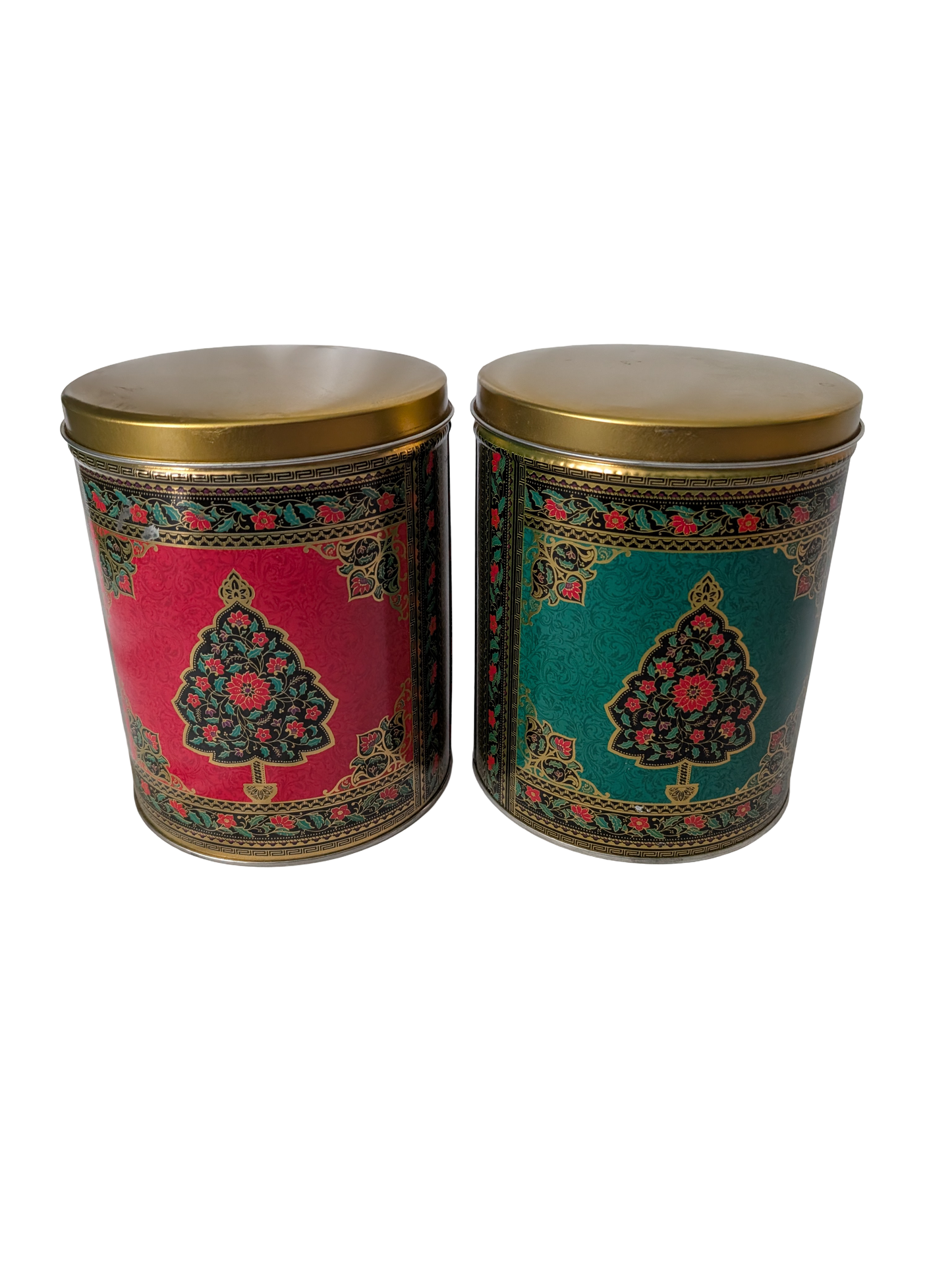 Vintage Tin Can with Floral and leaf pattern trees - set of two