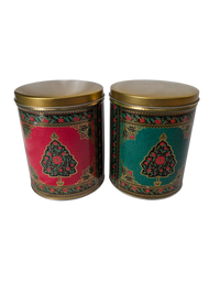 Vintage Tin Can with Floral and leaf pattern trees - set of two