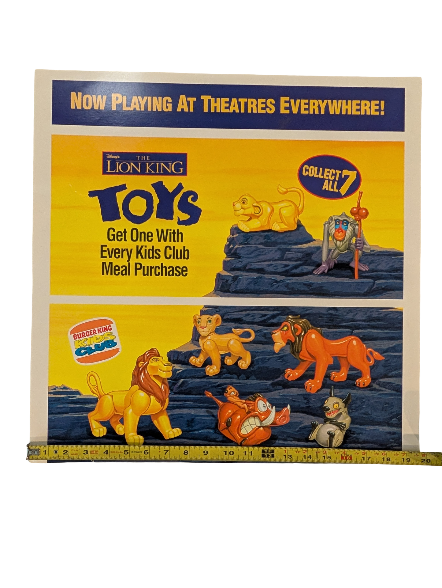 1994 Burger King Kids Club - "Lion King" Now Playing in Theaters Poster 20" x 20"