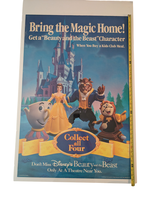 "Beauty and the Beast" 1991 Burger King Character Poster 26in x 29in