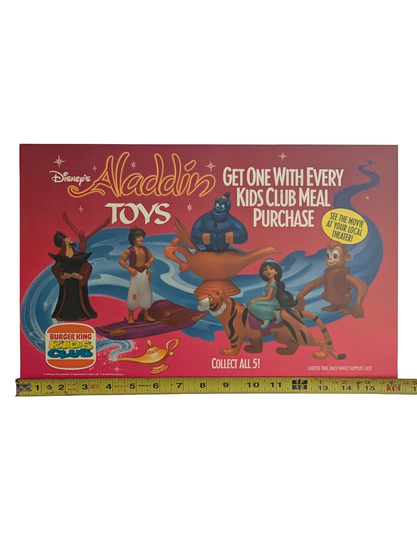 "Aladdin" 1992 Burger King Kids Club Toy Poster 16 in x 10 in