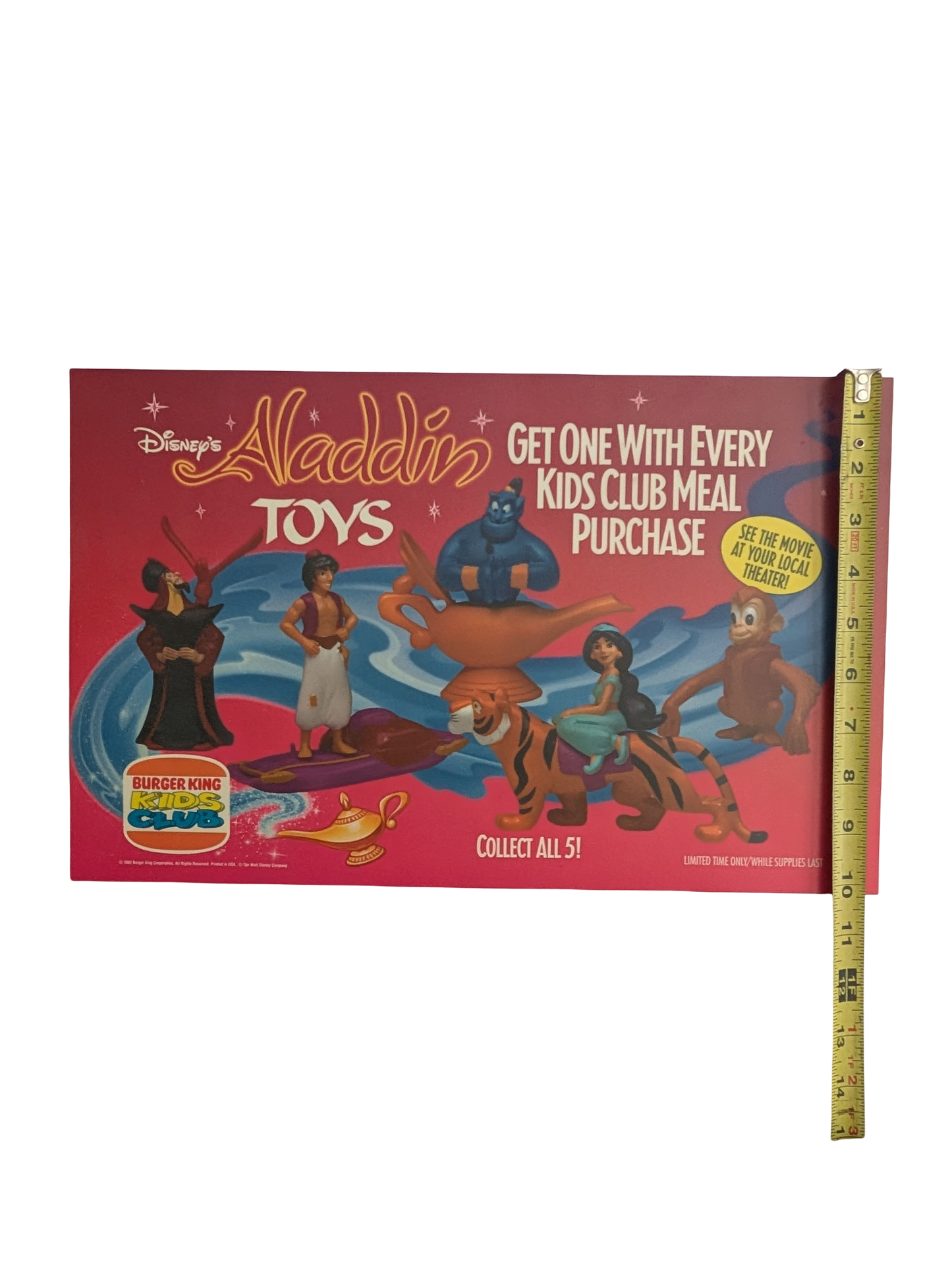 "Aladdin" 1992 Burger King Kids Club Toy Poster 16 in x 10 in