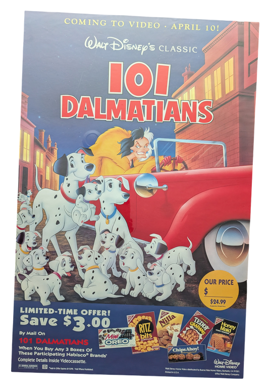 101 Dalmatians Movie Poster with Nabisco Promotional Offer 26in x 40in