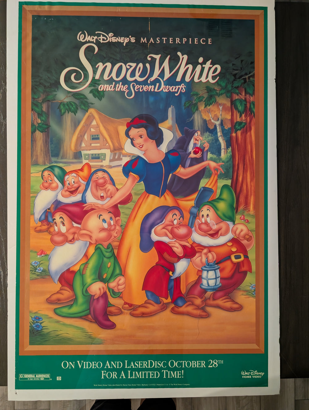 "Snow White" Walt Disney's Masterpiece Movie Poster 40in x 26in