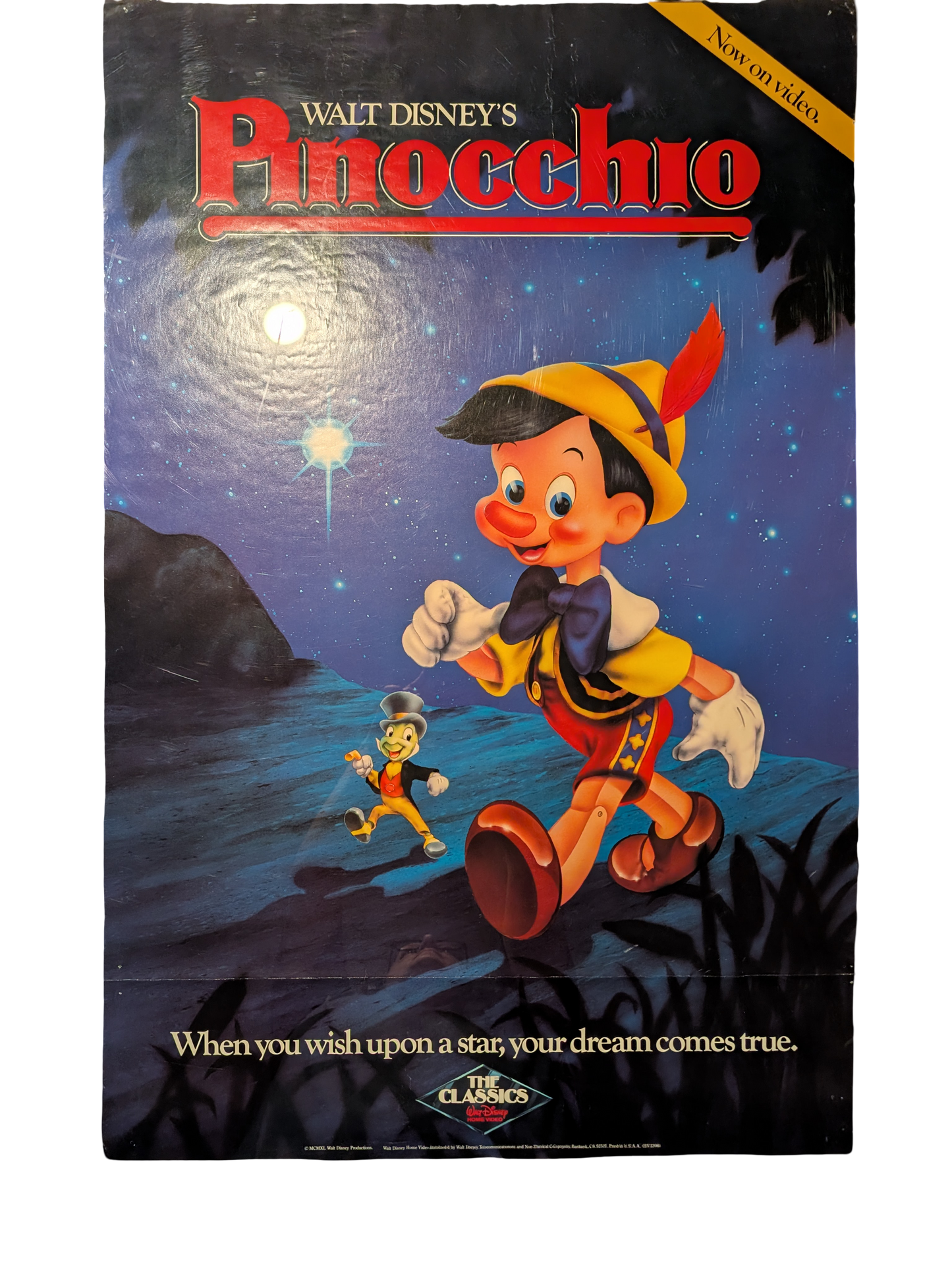 "Pinocchio" Walt Disney Video Poster 26in x 40in