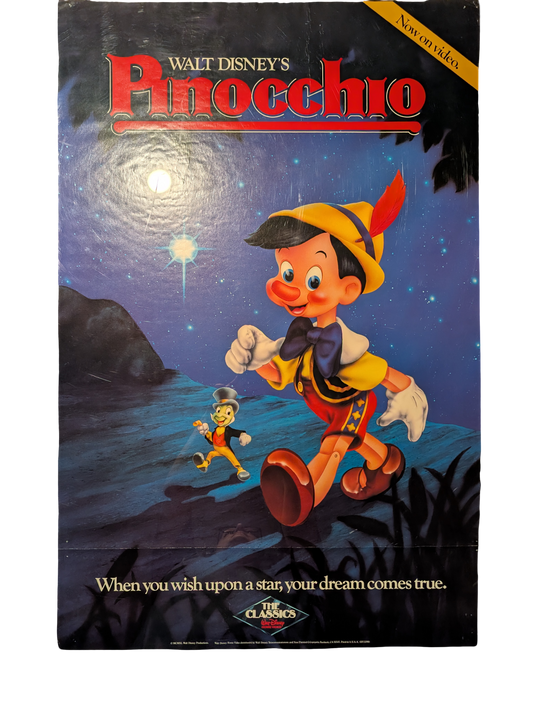 "Pinocchio" Walt Disney Video Poster 26in x 40in