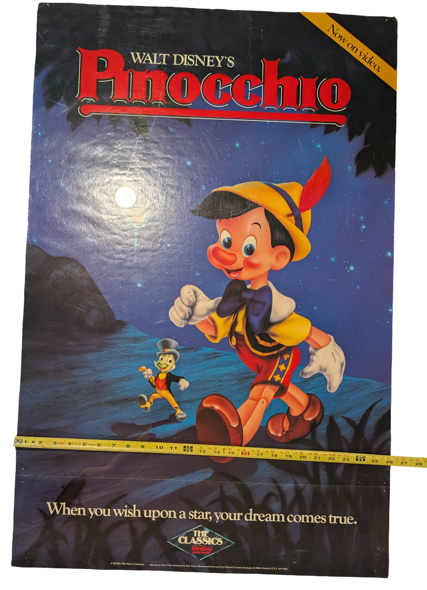 "Pinocchio" Walt Disney Video Poster 26in x 40in