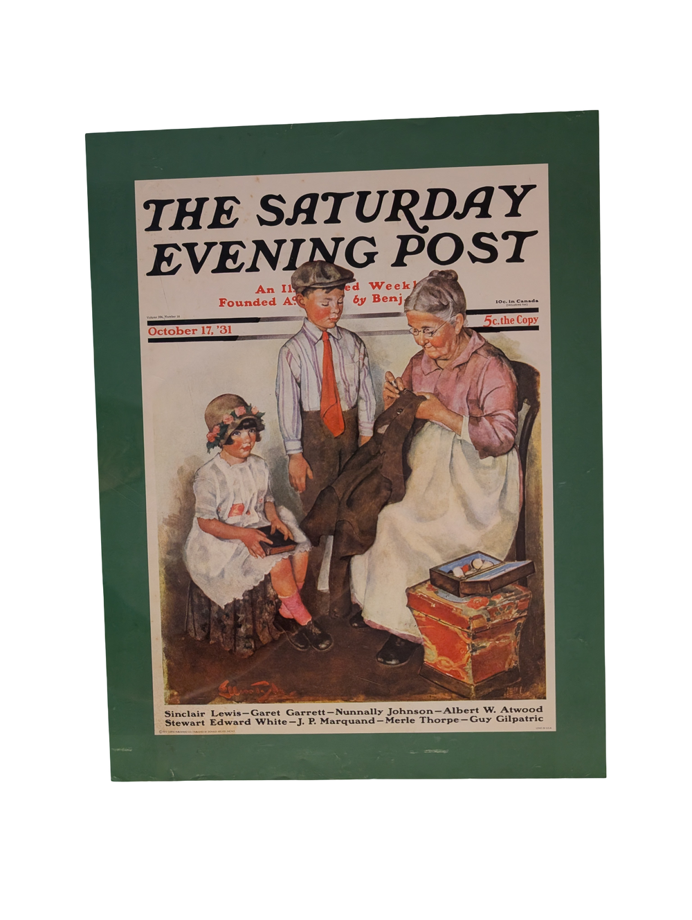 The Saturday Evening Post October 17, 1931 "Mending His Jacket" by Ellen Pyle 13in x 17in Print
