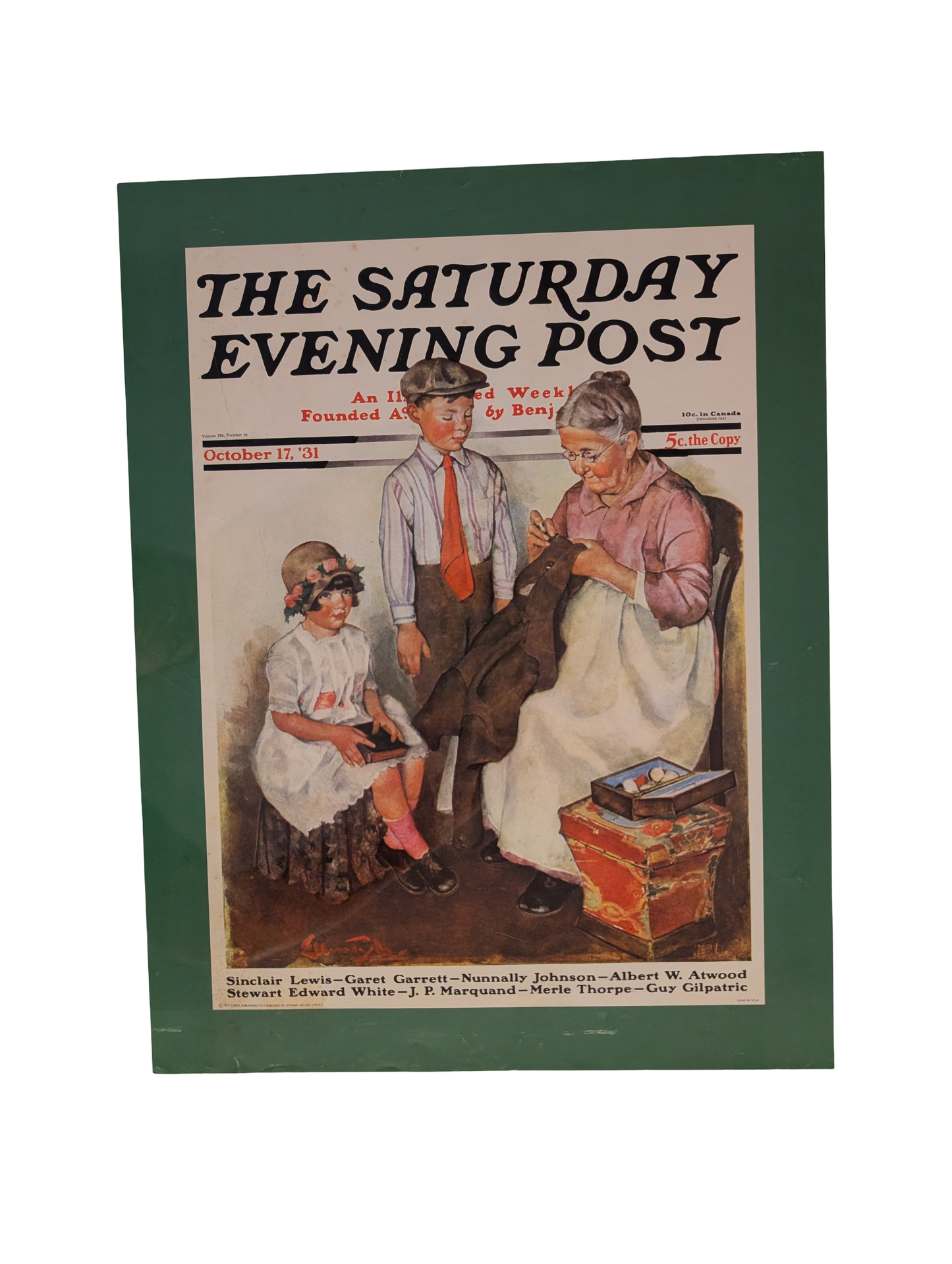 The Saturday Evening Post October 17, 1931 "Mending His Jacket" by Ellen Pyle 13in x 17in Print