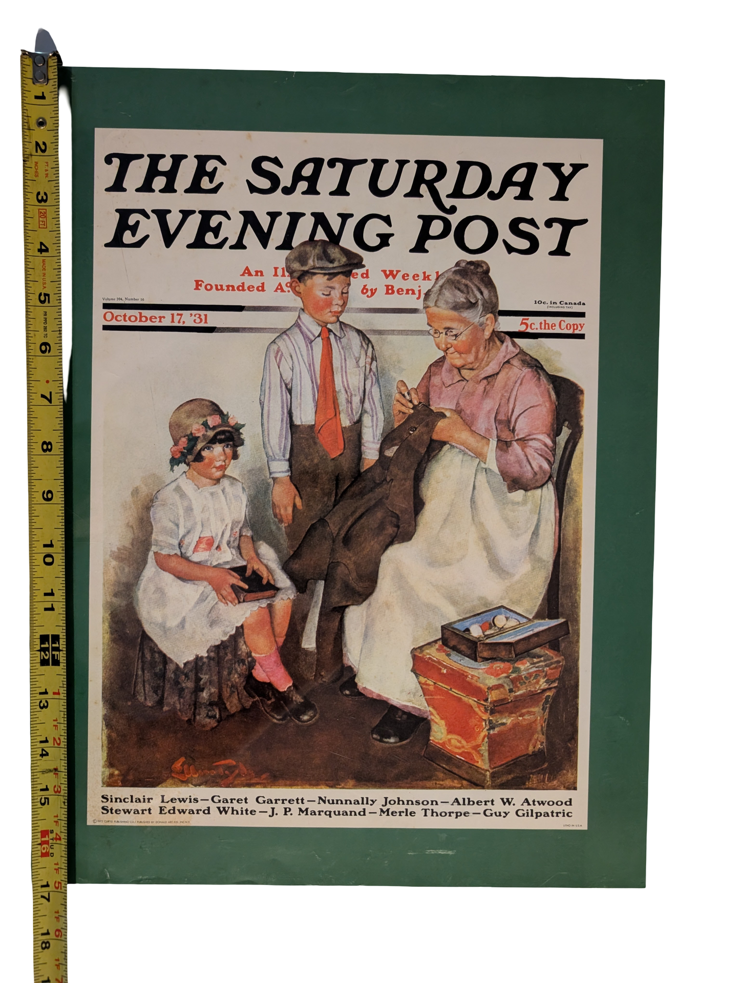 The Saturday Evening Post October 17, 1931 "Mending His Jacket" by Ellen Pyle 13in x 17in Print