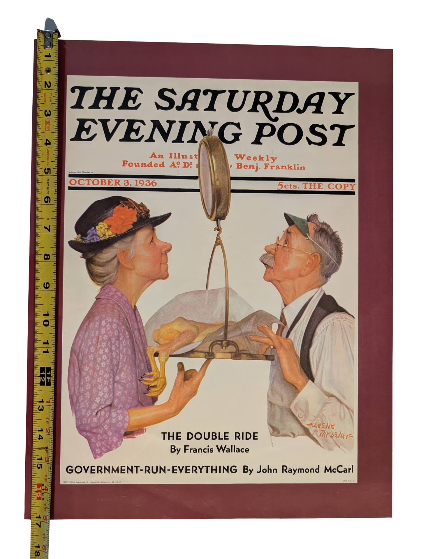The Saturday Evening Post October 3, 1936 "Tipping the Scales" by Leslie Thrasher 13in x 17in Print
