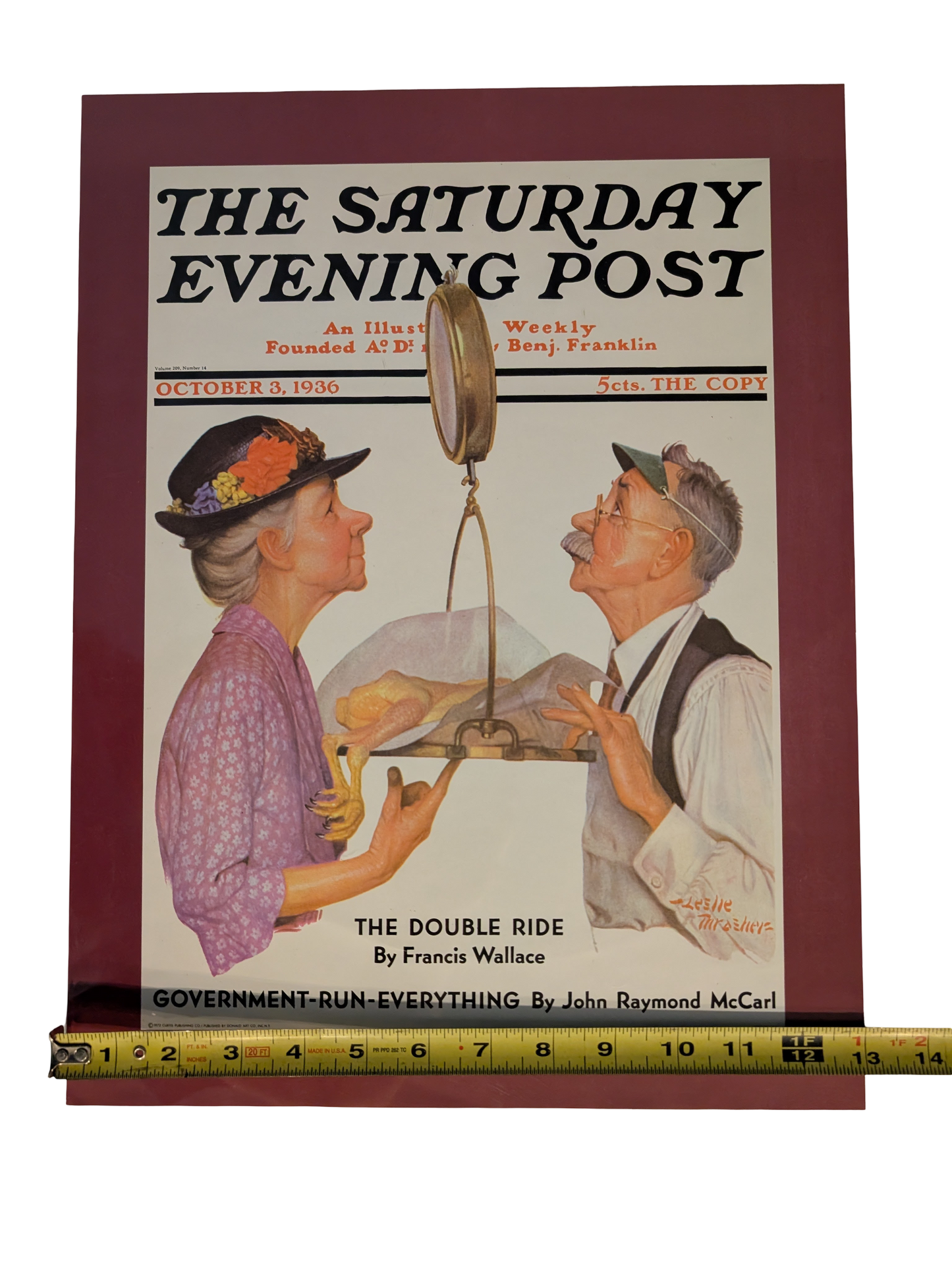 The Saturday Evening Post October 3, 1936 "Tipping the Scales" by Leslie Thrasher 13in x 17in Print