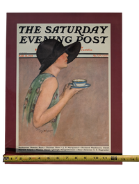 The Saturday Evening Post March 24, 1928 "Lady in Wide Brim Hat Holding Tea Cup" by Penrhyn Stanlaws 13in x 17in Print