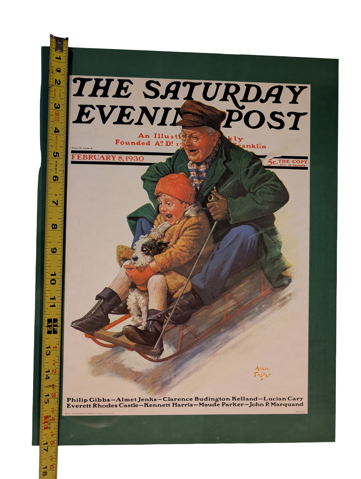 The Saturday Evening Post February 8, 1930 "Sledding with Grandpa" by Alan Foster 13in x 17in Print