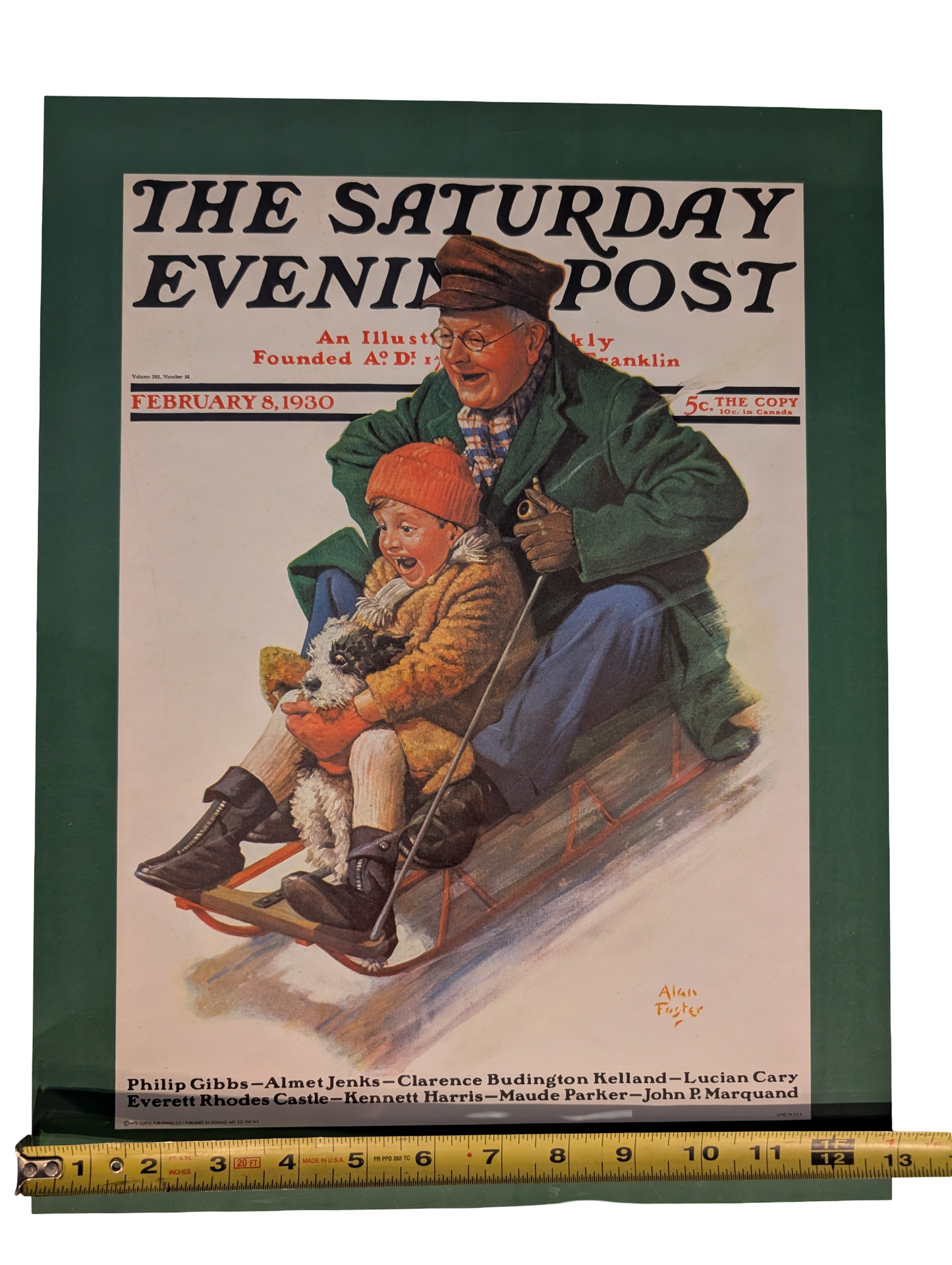 The Saturday Evening Post February 8, 1930 "Sledding with Grandpa" by Alan Foster 13in x 17in Print