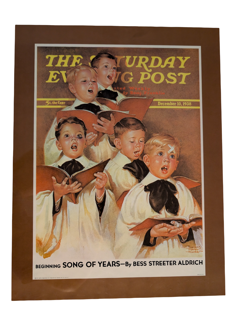 The Saturday Evening Post December 10, 1938 "Choir Boys Will Be Boys" by Frances Tipton Hunter 13in x 17in Print
