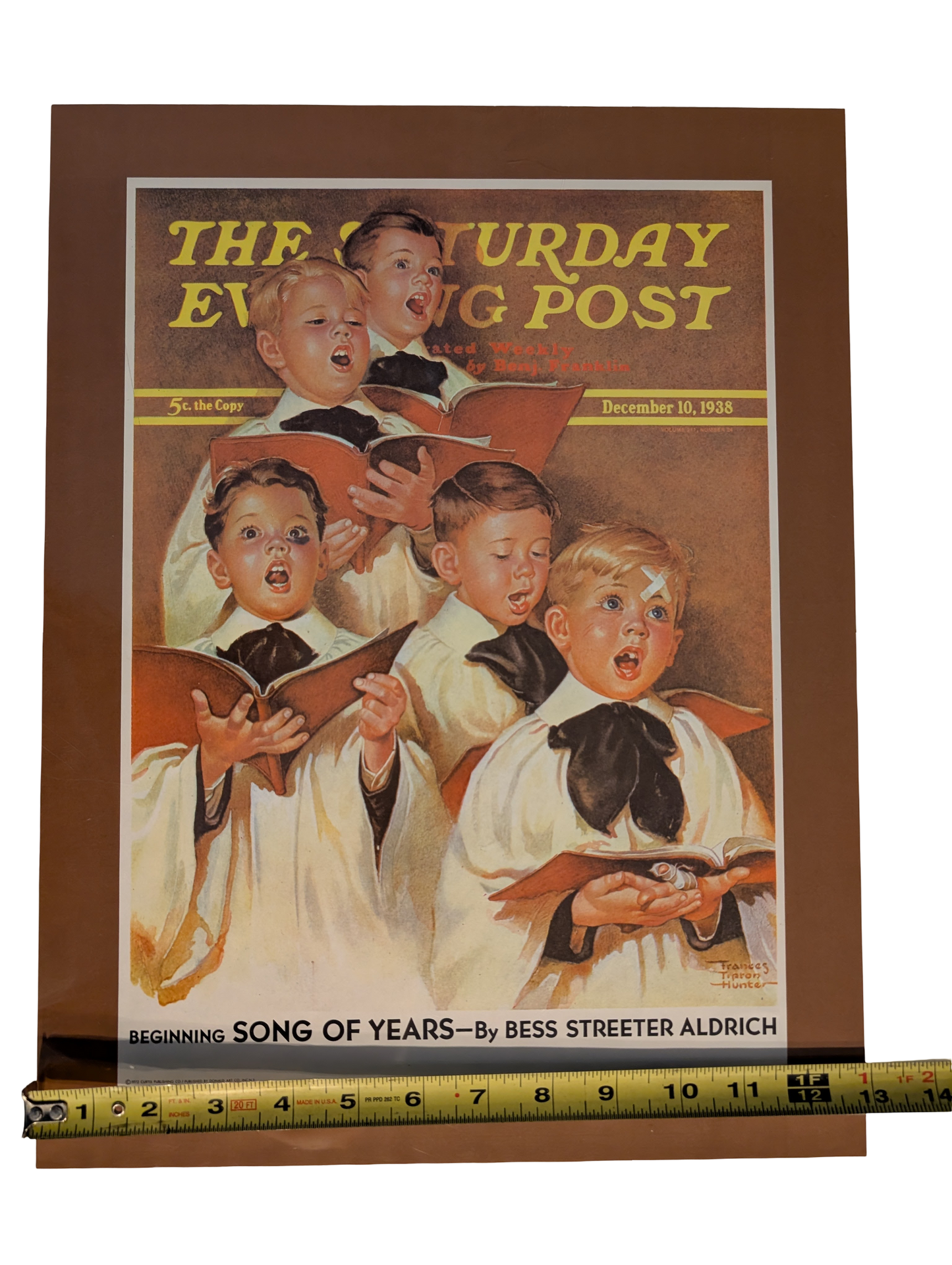 The Saturday Evening Post December 10, 1938 "Choir Boys Will Be Boys" by Frances Tipton Hunter 13in x 17in Print