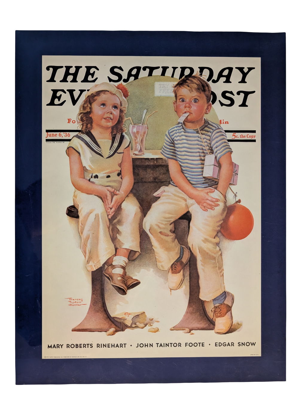 The Saturday Evening Post June 6, 1936 "No Money for Her Soda" by Frances Tipton Hunter 13in x 17in Print